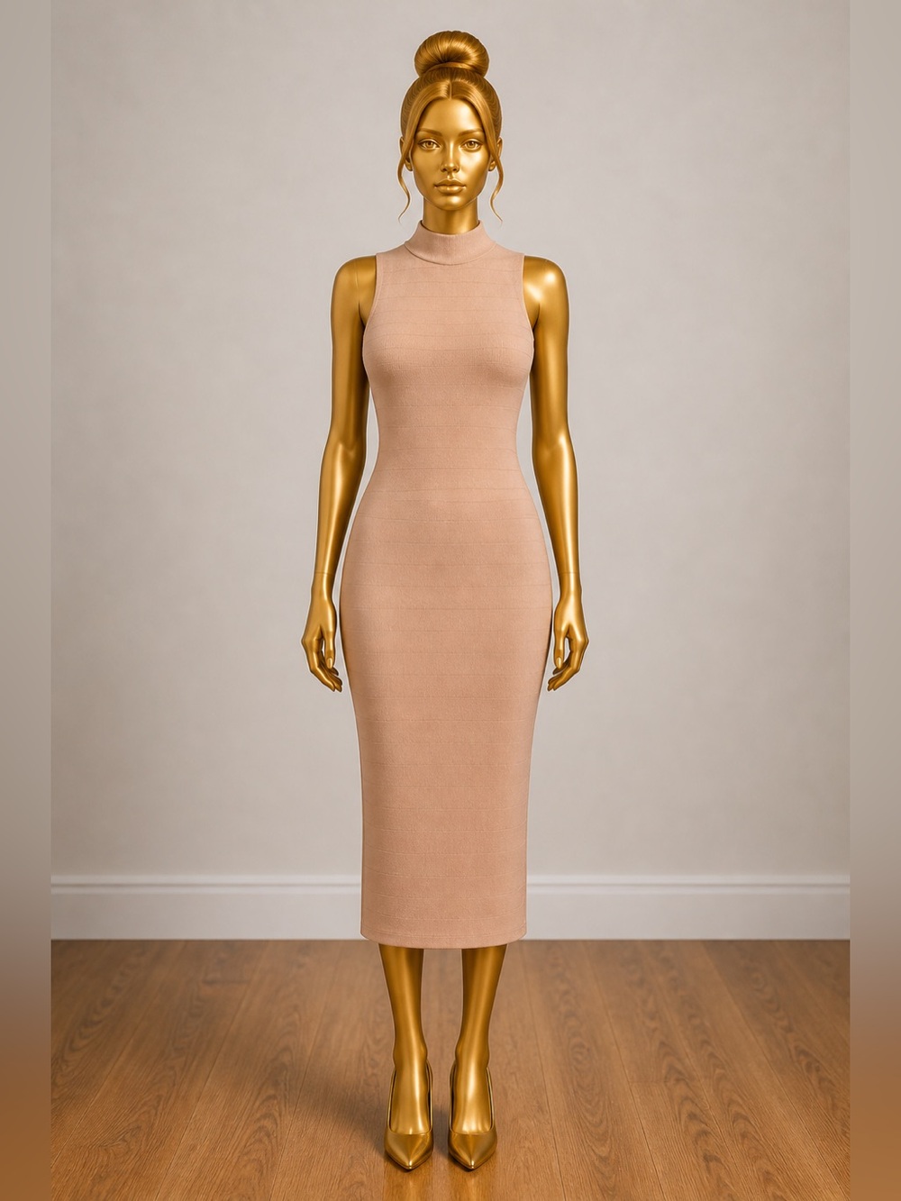 Boohoo Sleeveless Nude Midi Dress